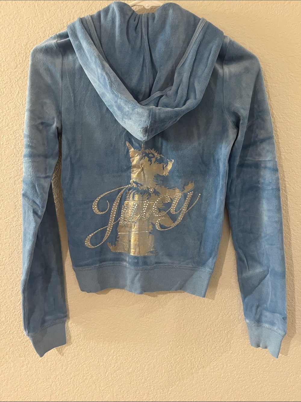 Juicy Couture Blue Velour Hoodie with Silver Logo